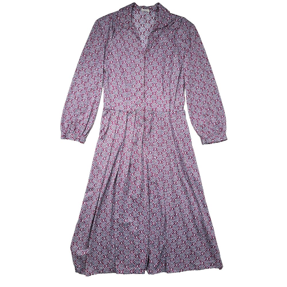 Vintage Shelton Stroller Belted Day Dress Burgundy Printed Pockets Size 14